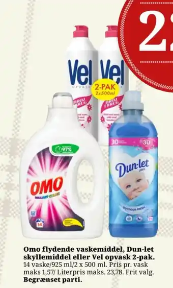 Omo flydende vaskemiddel, Dun-let skyllemiddel eller vel opvask 2-pak.