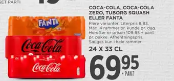 Coca-cola, coca-cola zero, tuborg squash eller fanta