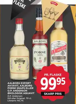 MENY Aalborg export akvavit, aalborg porse snaps eller o.p. anderson økologisk aquavit tilbud