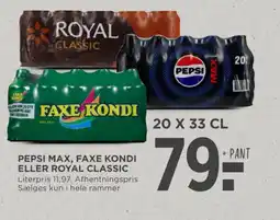 MENY Pepsi max, faxe kondi eller royal classic tilbud