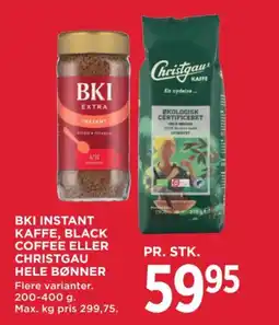 MENY Bki instant kaffe, black coffee eller christgau hele bønner tilbud