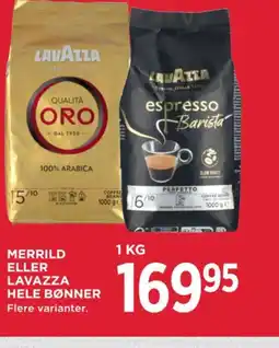 MENY Merrild eller lavazza hele bønner tilbud