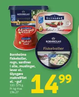 Løvbjerg Bornholms fiskeboller, rogn, sardiner lever el. glyngøre makrelfiletel. -guf tilbud