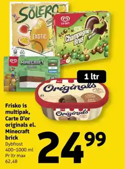 Løvbjerg Frisko is multipak, Carte D'or originals el. Minecraft brick tilbud