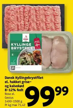 Løvbjerg Dansk Kyllingebrystfilet el. hakket grise- og kalvekød 8-12% fedt Rose el. Gestus tilbud