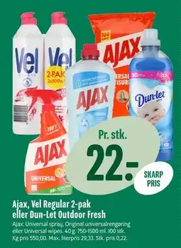 Min Købmand Ajax, Vel Regular 2-pak eller Dun-Let Outdoor Fresh tilbud
