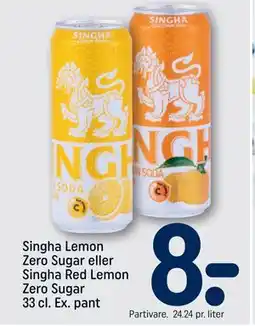 REMA 1000 Singha Lemon Zero Sugar eller Singha Red Lemon Zero Sugar 33 cl. Ex. pant tilbud