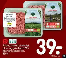 REMA 1000 Friland hakket økologisk okse- og grisekød 8-12% eller grisekød 8-12% 350 g tilbud