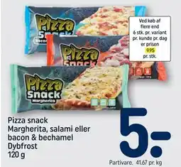 REMA 1000 Pizza snack Margherita, salami eller bacon & bechamel Dybfrost 120 g tilbud