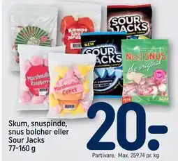 REMA 1000 Skum, snuspinde, snus bolcher eller Sour Jacks 77-160 g tilbud