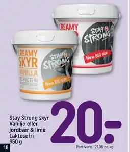 REMA 1000 Stay Strong skyr Vanilje eller jordbær & lime Laktosefri 950 g tilbud