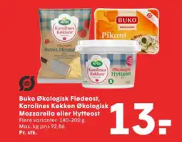 SPAR Buko Økologisk Flødeost, Karolines Køkken Økologisk Mozzarella eller Hytteost tilbud