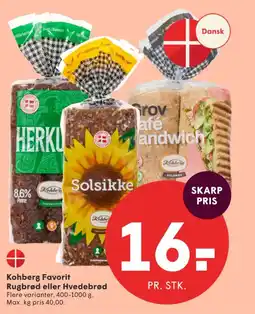 SPAR Kohberg Favorit Rugbrød eller Hvedebrød tilbud