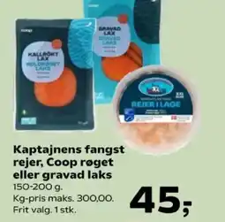 SuperBrugsen Kaptajnens fangst rejer, Coop røget eller gravad laks tilbud