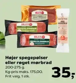 SuperBrugsen Højer spegepølser eller røget mørbrad tilbud