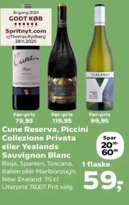 SuperBrugsen Cune Reserva, Piccini Collezione Privata eller Yealands Sauvignon Blanc tilbud