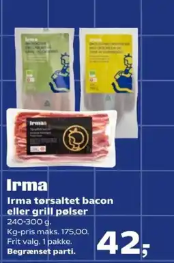 SuperBrugsen Irma tørsaltet bacon eller grill pølser tilbud