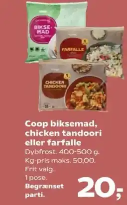 SuperBrugsen Coop biksemad, chicken tandoori eller farfalle tilbud
