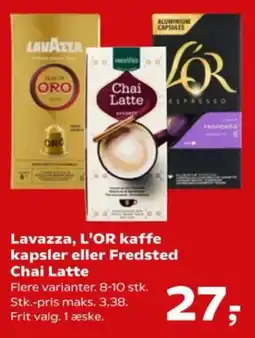 SuperBrugsen Lavazza, L'OR kaffe kapsler eller Fredsted Chai Latte tilbud