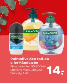 SuperBrugsen Palmolive deo roll-on eller håndsæbe tilbud