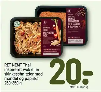 REMA 1000 RET NEMT Thai inspireret wok eller skinkeschnitzler med mandel og paprika tilbud