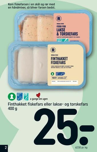 REMA 1000 Finthakket fiskefars eller lakse- og torskefars tilbud
