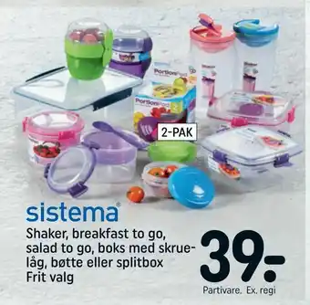 REMA 1000 Shaker, breakfast to go, salad to go, boks med skrue- låg, bøtte eller splitbox tilbud