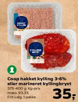 SuperBrugsen Coop hakket kylling 3-6% eller marineret kyllingebryst tilbud