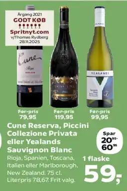 SuperBrugsen Cune Reserva, Piccini collezione Privata eller Yealands tilbud