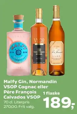 SuperBrugsen Malfy Gin / Normandin VSOP Cognac / Père François Calvados tilbud