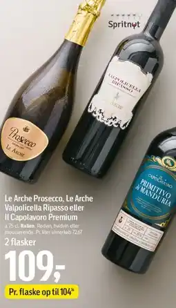 Føtex Le Arche Prosecco / Le Arche Valpolicella Ripasso / Il Capolavoro Premium (2 flasker) tilbud