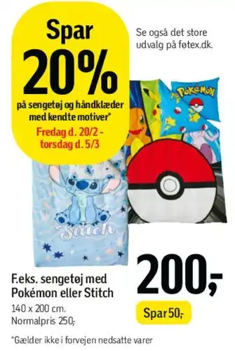 Føtex Sengetøj med Pokémon eller Stitch tilbud