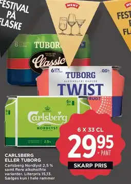 MENY Carlsberg eller Tuborg (6 x 33 cl) tilbud