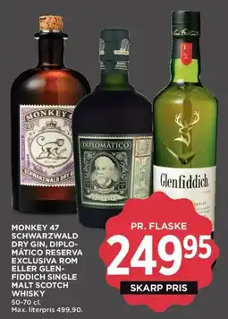 MENY Monkey 47, Diplomatico eller Glenfiddich tilbud