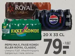 MENY Pepsi Max, Faxe Kondi eller Royal Classic (20 x 33 cl) tilbud