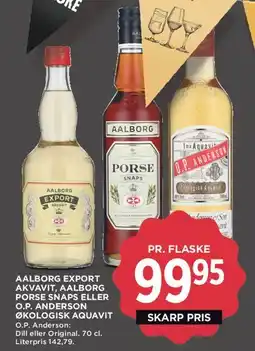 MENY Aalborg Export Akvavit / Aalborg Porse Snaps / O.P. Anderson Økologisk Aquavit tilbud
