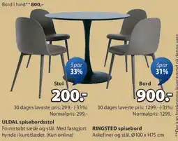 JYSK ULDAL spisebordsstol eller RINGSTED spisebord tilbud