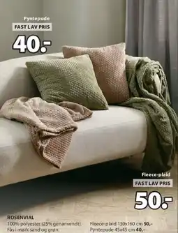 JYSK ROSENVIAL pyntepude og fleece-plaid (sæt/scene) tilbud