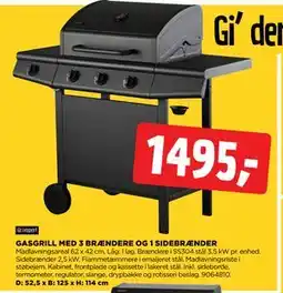 jem & fix GASGRILL MED 3 BRÆNDERE OG 1 SIDEBRÆNDER tilbud
