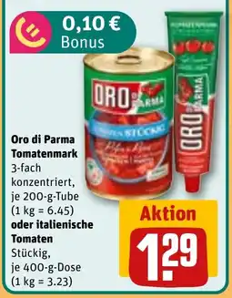 REWE DE Oro di Parma Tomatenmark oder italienische Tomaten Stückig, tilbud