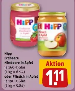 REWE DE HIPP Erdbeere Himbeere in Apfel oder Pfirsich in Apfel tilbud
