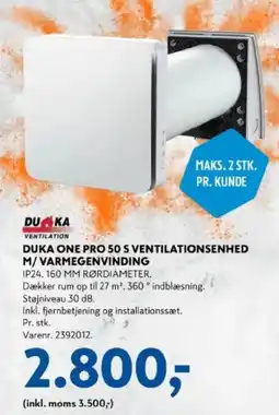 Davidsen Duka One Pro 50 s ventilationsenhed m/varmegenvinding tilbud