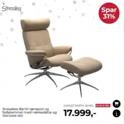 Møblér Stressless Berlin lænestol og fodskammel med nakkestotte og Starbase stel tilbud