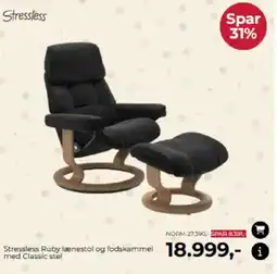Møblér Stressless Ruby lænestol og fodskammel med Classic stel tilbud