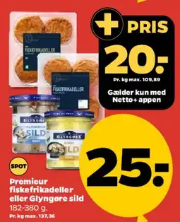 Netto Premier fiskefrikadeller eller Gyllingøre sild tilbud