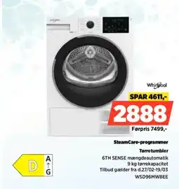 Power Whirlpool SteamCare-programmer Tørretumbler tilbud