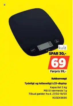 Power Kulz køkkenvægt tydeligt og letlæseligt lcd-display tilbud