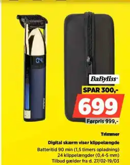 Power BaByliss Trimmer Digital skærm viser klippelængde Batteritid tilbud