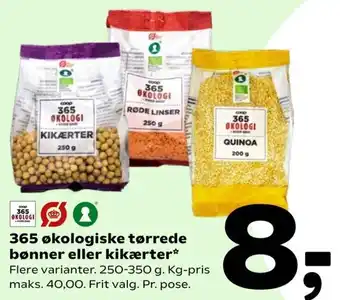Coop 365 365 Økologiske Tørrede Bønner Eller Kikærter 250-350 g tilbud