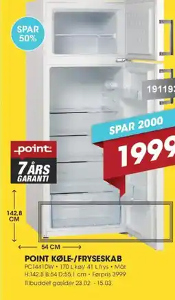 Punkt1 Point køle-/fryseskab tilbud